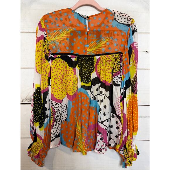 Bl-nk London Blouse Size SM Vibrant Fun Colorful Print - Picture 2 of 6